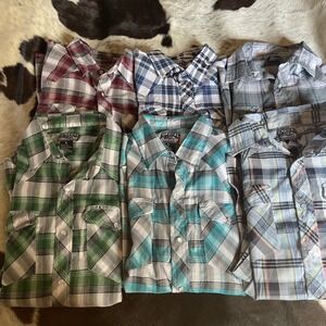 Lot of 6 Casual Country Outfitters‎ Mens Plaid Western Shirt Large Cowboy Rodeo